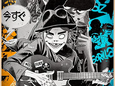 GORILLAZ POSTERS DESIGNS I proyecto personal advertising branding crunge design gorillaz graphic design music music design music poster photoshop poster vintage