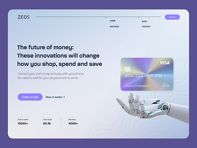 ZEOS - banking website bank banking card clean design finance fintech glass effect innovation interface minimalistic modern product service startup technologies ui ux web website