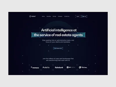 SaaS AI Website Design – Real Estate Automation ai artificial intelligence clean dark ui dashboard figma futuristic hero section landing page modern design product real estate saas startup ui design ux design web design website