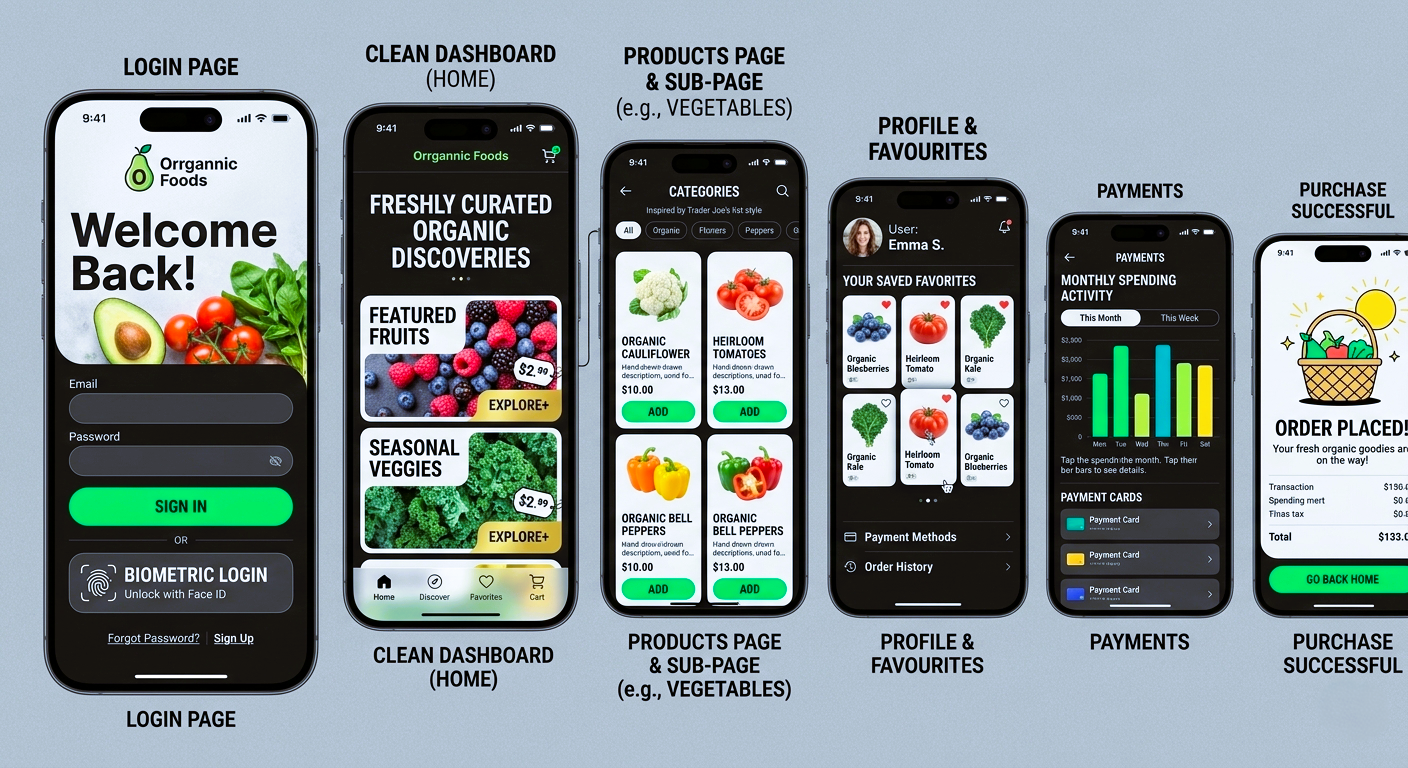 orrgannic foods mobile app ui design 4 branding design ecommerce graphic design illustration logo portfolio shopping ui