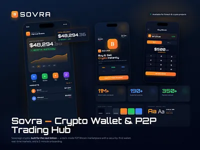 Sovra - Crypto Wallet & P2P Trading Hub bitcoin crypto dark mode dashboard fintech glassmorphism mobile app p2p trading ui ux wallet