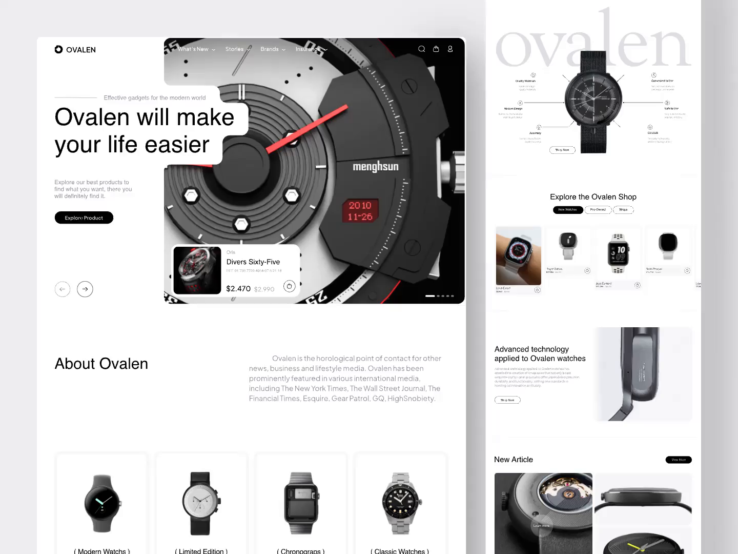 Ovalen - Watches E-Commerce Landing Page Animation