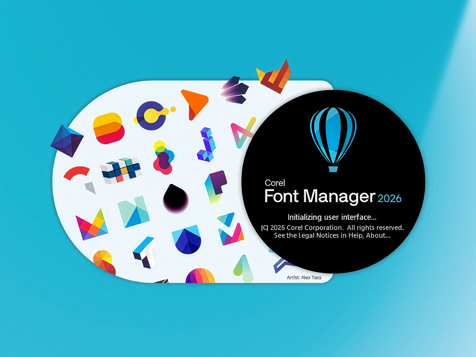 Featured Artist: Corel Font Manager 2026 Splash Screen a l e x t a s s l o g o d s g n alex tass b c f h i j k m p q r u v w y z branding corel letter logo lettermarks logo logo alphabet logo design logos monograms splash screen vector art