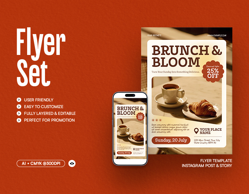 Sunday Brunch Flyer breakfast brunch croissant design event flyer promotional solasome sunday template