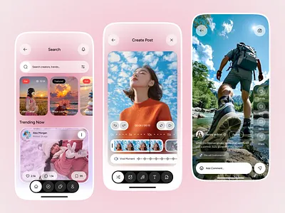 Social Media App — Short Video & Content Creation UI ai ai assistant ai dashboard app design chat ui interaction design ios app love chat messaging app messaging platform mobile app mobile app design mobile app ui product design social media social media profile social media website ui ux web messenger