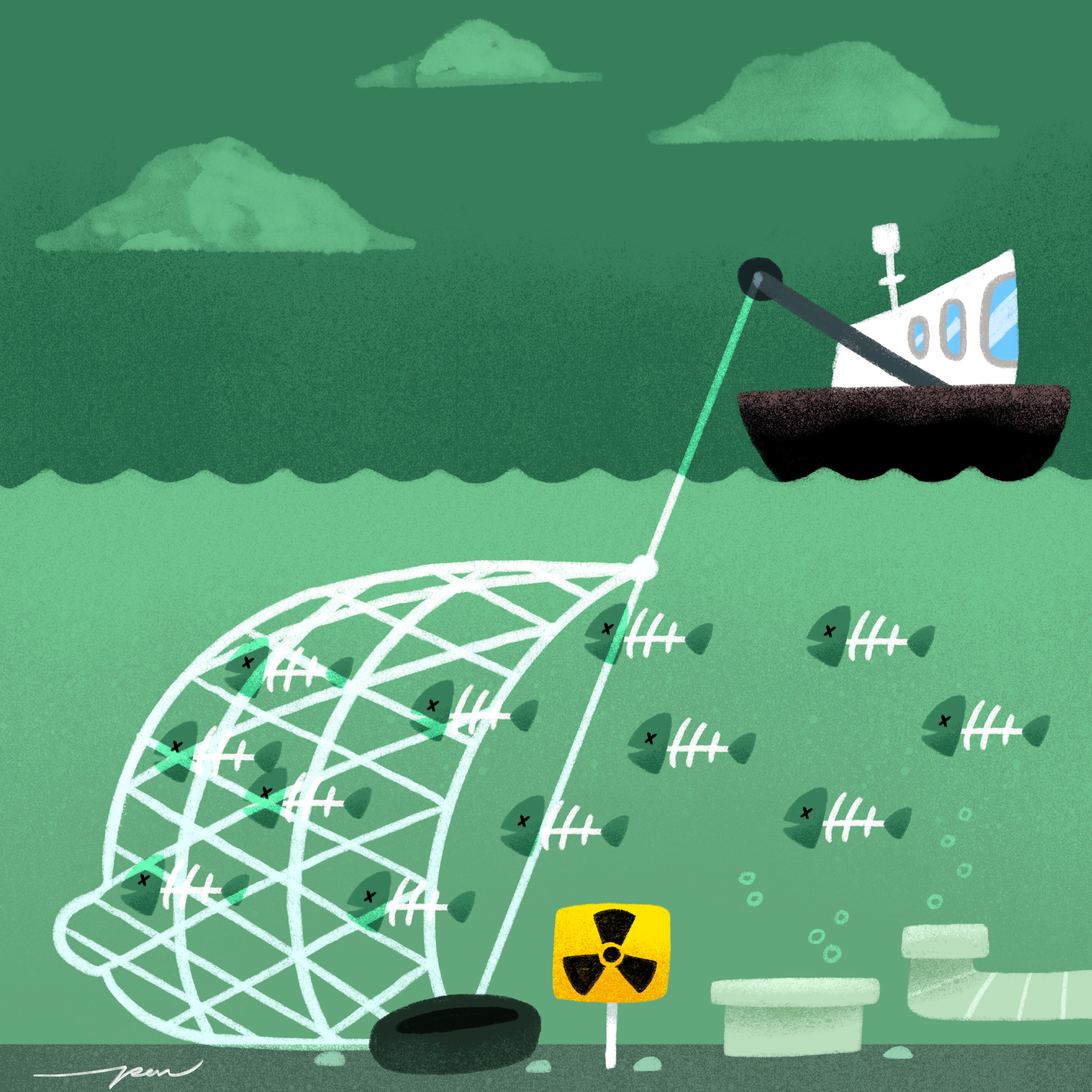 Fishing / Azul x Pon Cervantes cartoon character color cute dead design fish fishing illustration ocean poison toxic