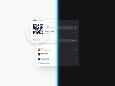 Share Dialog Modal - Dark & Light Modes configure dark mode design system domain figma input field invite invited light mode modals popover product designer publishing qr code saas send invite sergushkin share sharing modal user interface