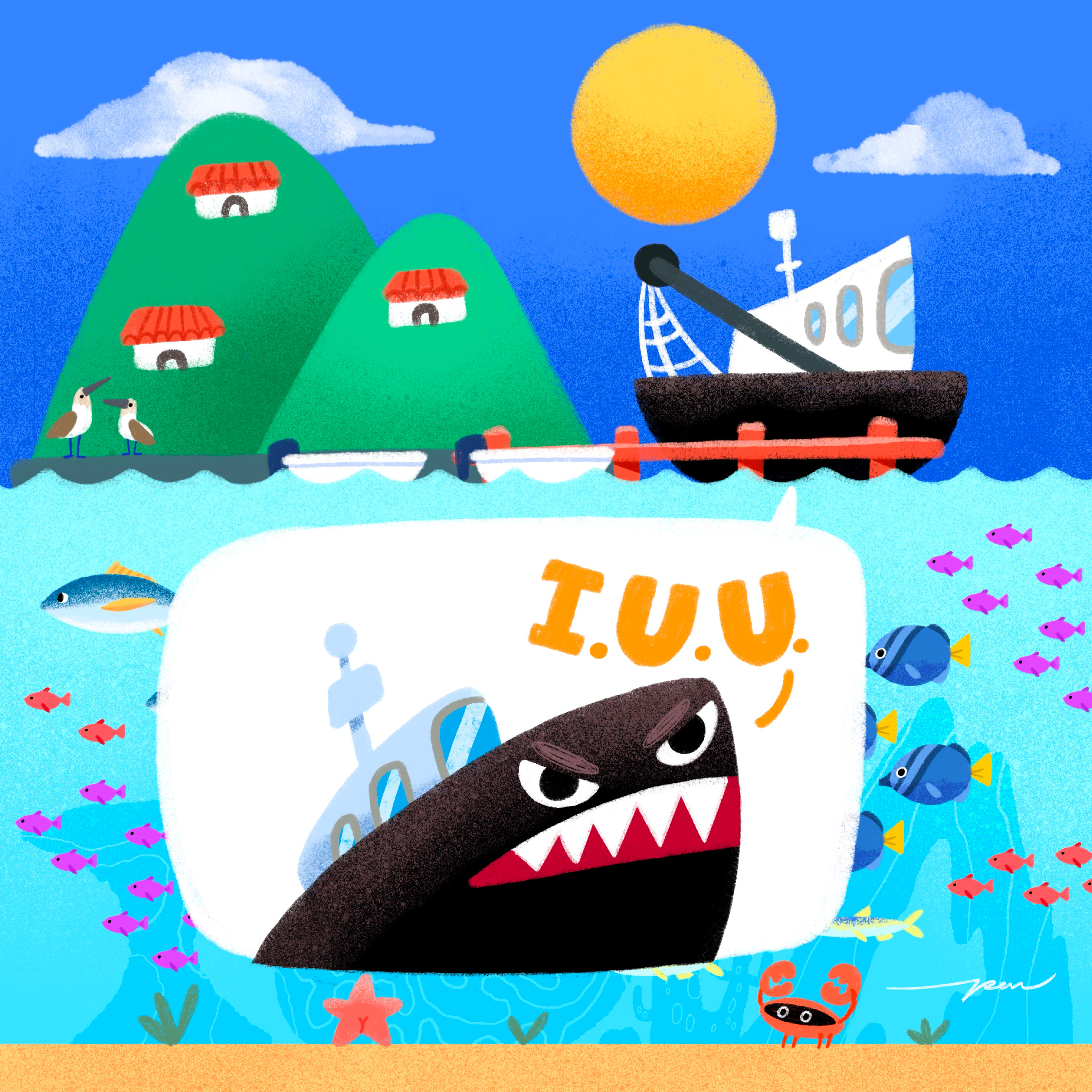 Fishing / Azul x Pon Cervantes bad boat cartoon character color cute design fish fishing illustration iuu ocean