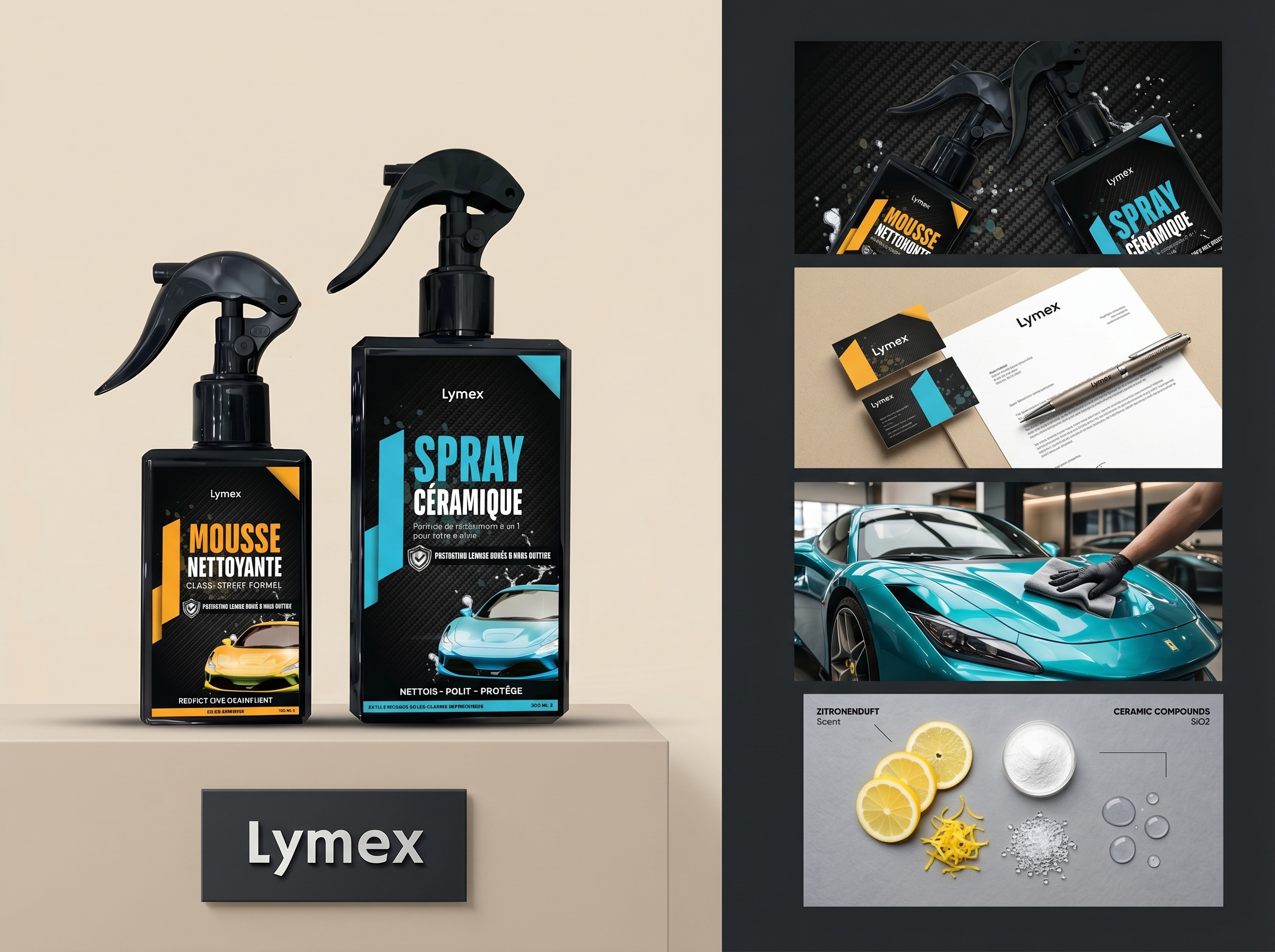 Premium Car Care Spray Bottle Label & Packaging Design automotive branding automotive label design black packaging bottle label design branding design car care packaging car cleaning spray ceramic spray design foam cleaner packaging luxury packaging design modern packaging premium label design product mockup product packaging design spray bottle packaging