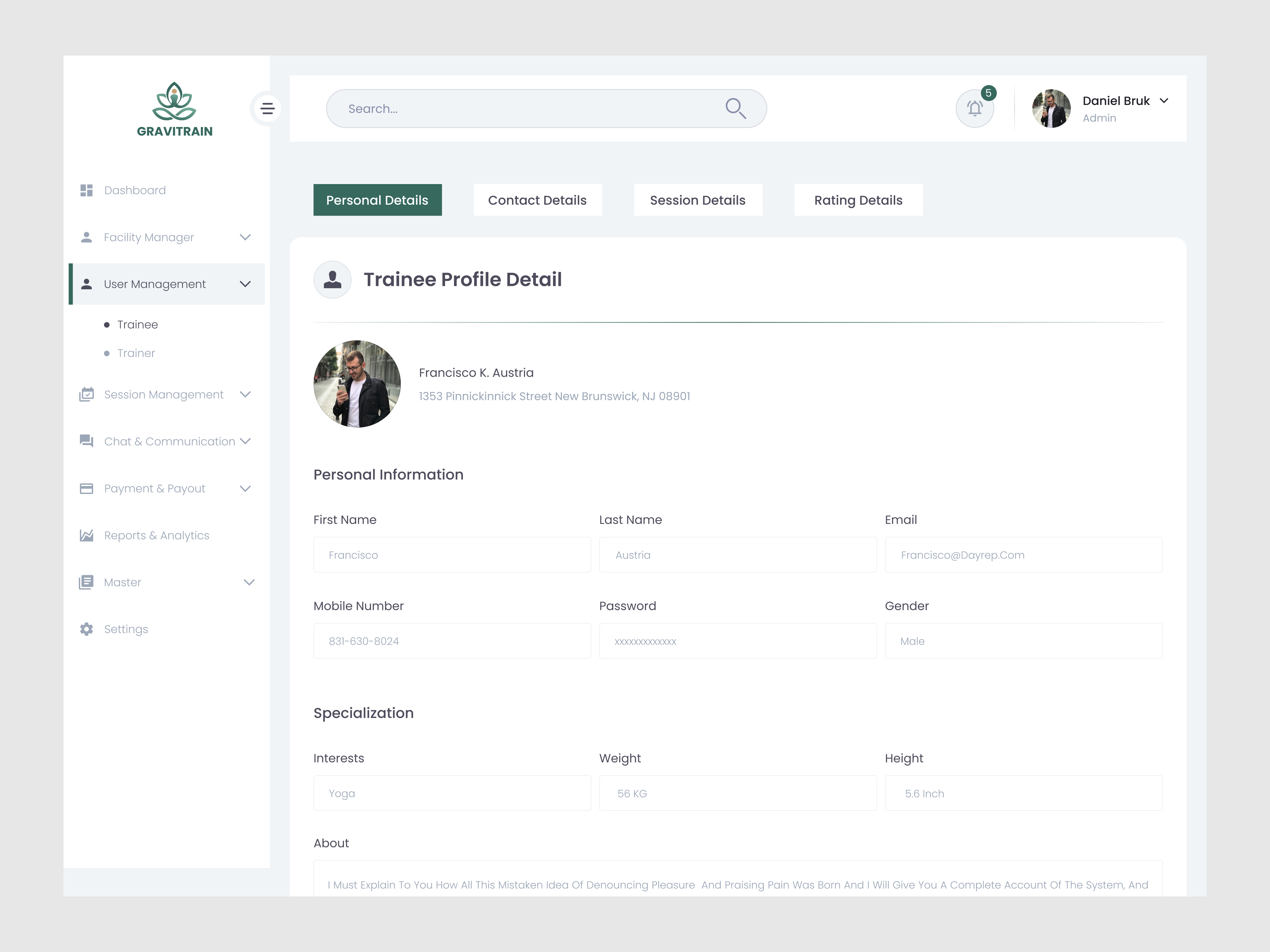 Fitness & Wellness Admin Dashboard UI – Trainer & Client Managem by ...
