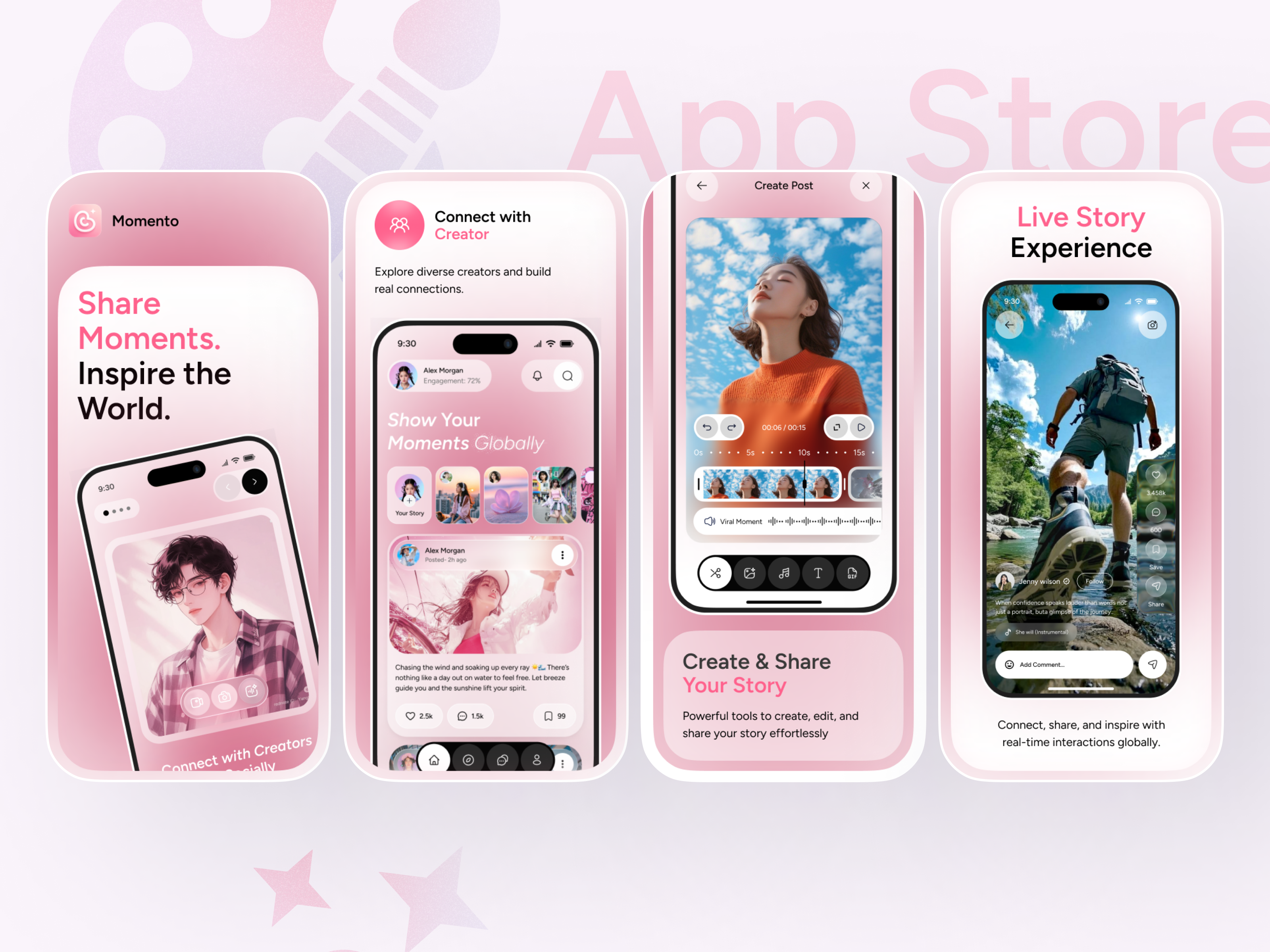 Social Media App UI — App Store Screenshot Design app presentation app redesign app showcase app store app store design app store screenshot appdesign appscreens design google play mobile app ui redesign screenshots social media social media app ui web