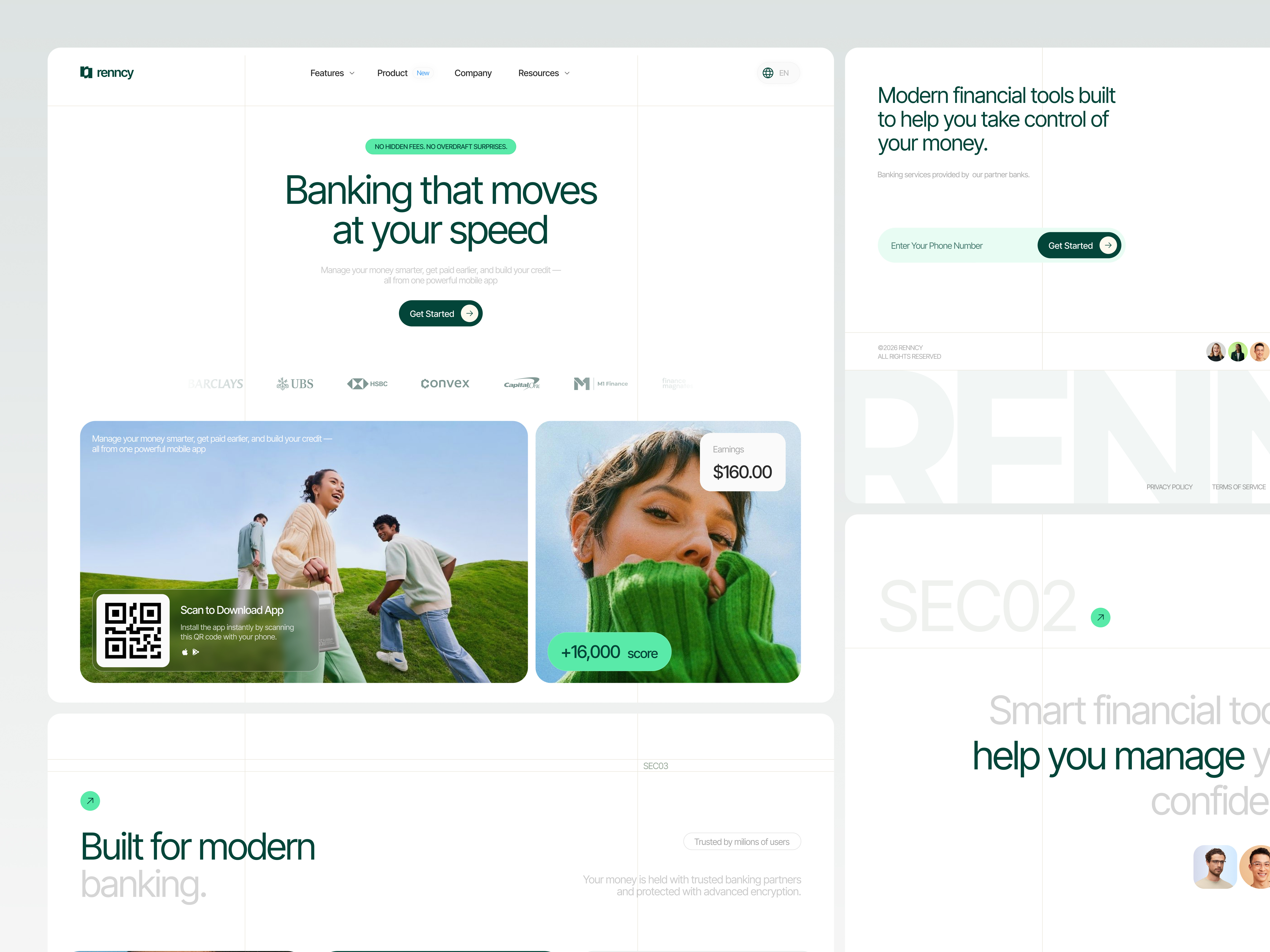 Renncy — Fintech Landing Page Design 💸 branding cleandesign digital bank finance app fintech fintech web design fintech webdesign graphic design landing page saas saasdesign ui ui design userinterface ux web web design web interface website