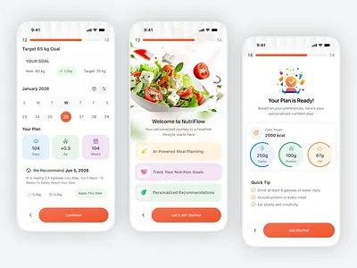 AI Calorie Tracker Mobile App - Nutrition & Weight Loss Planner ai app calorie tracker clean ui fitness app food tracking health app health dashboard health monitoring mobile app ui mobile design nutrition app onboarding flow ui design ux design weight loss wellness app