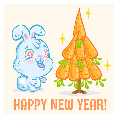 Cute rabbit adobe illustrator animal blue bunny carrot children chinese new year christmas tree food holiday illustration kawaii kids manga new year orange rabbit tree vector vector illustration