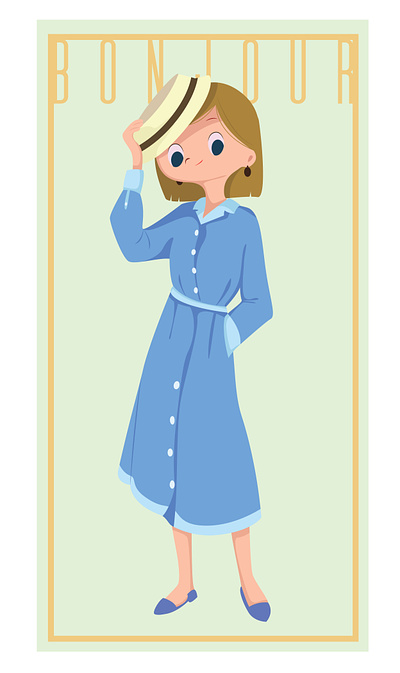 French Girl bonjour character character design design girl graphic design illustration vector