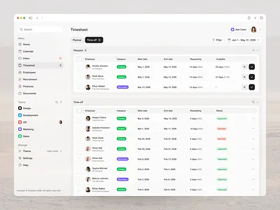Emplexa - HR management dashboard analytics approval booking calendar charts dashboard holidays hr management modal planning vacation
