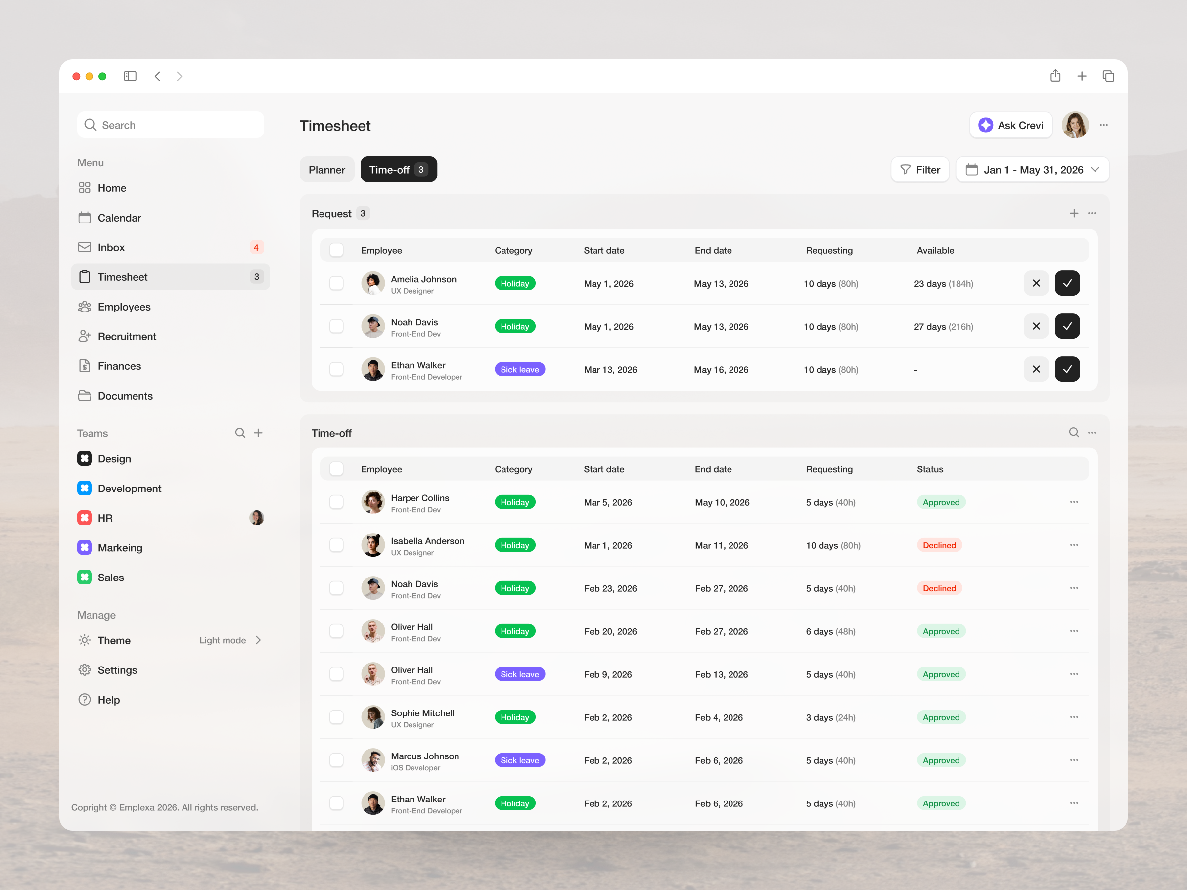 Example of Emplexa - HR management dashboard