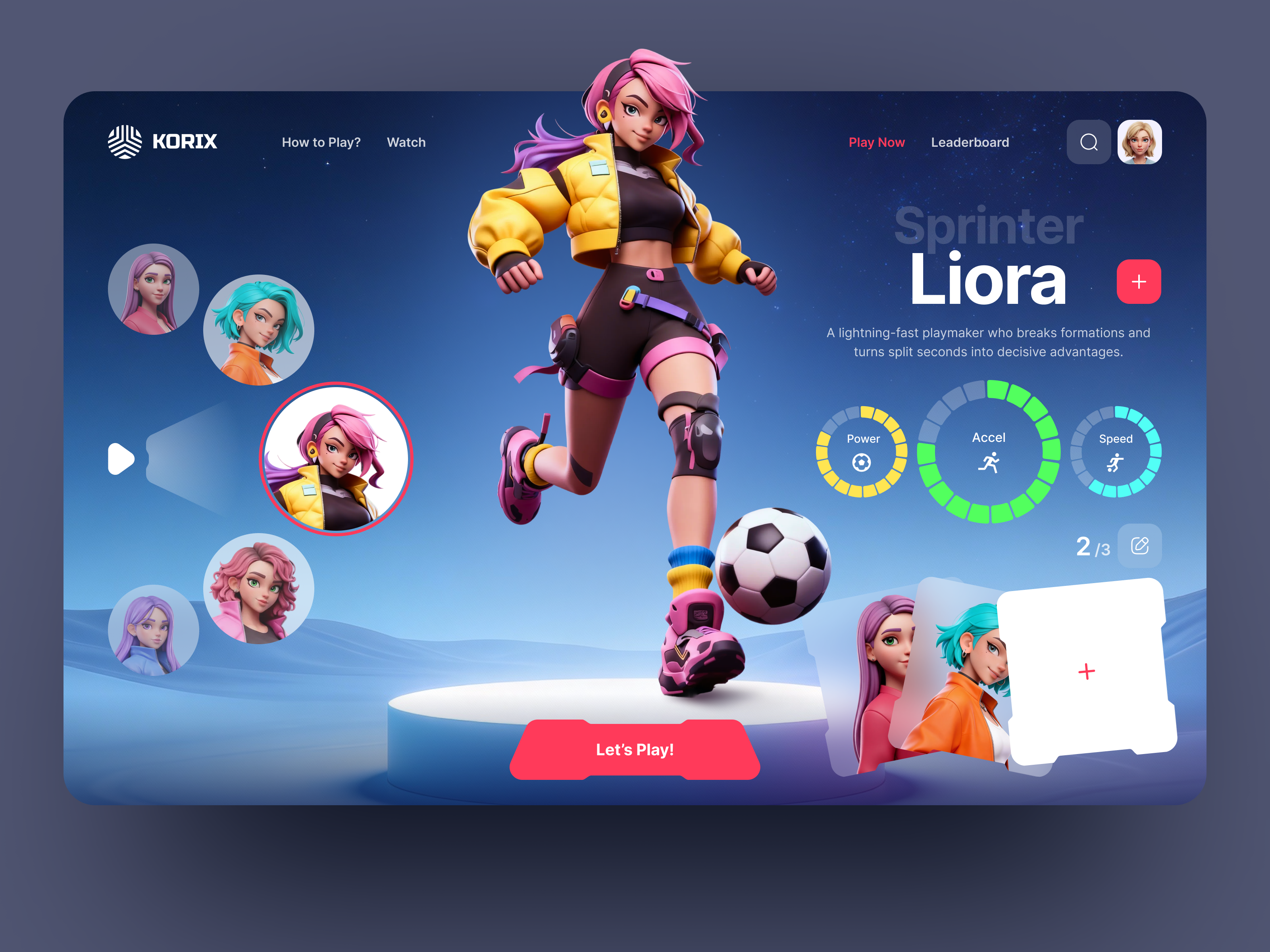 Gaming Dashboard UI — Character Selection