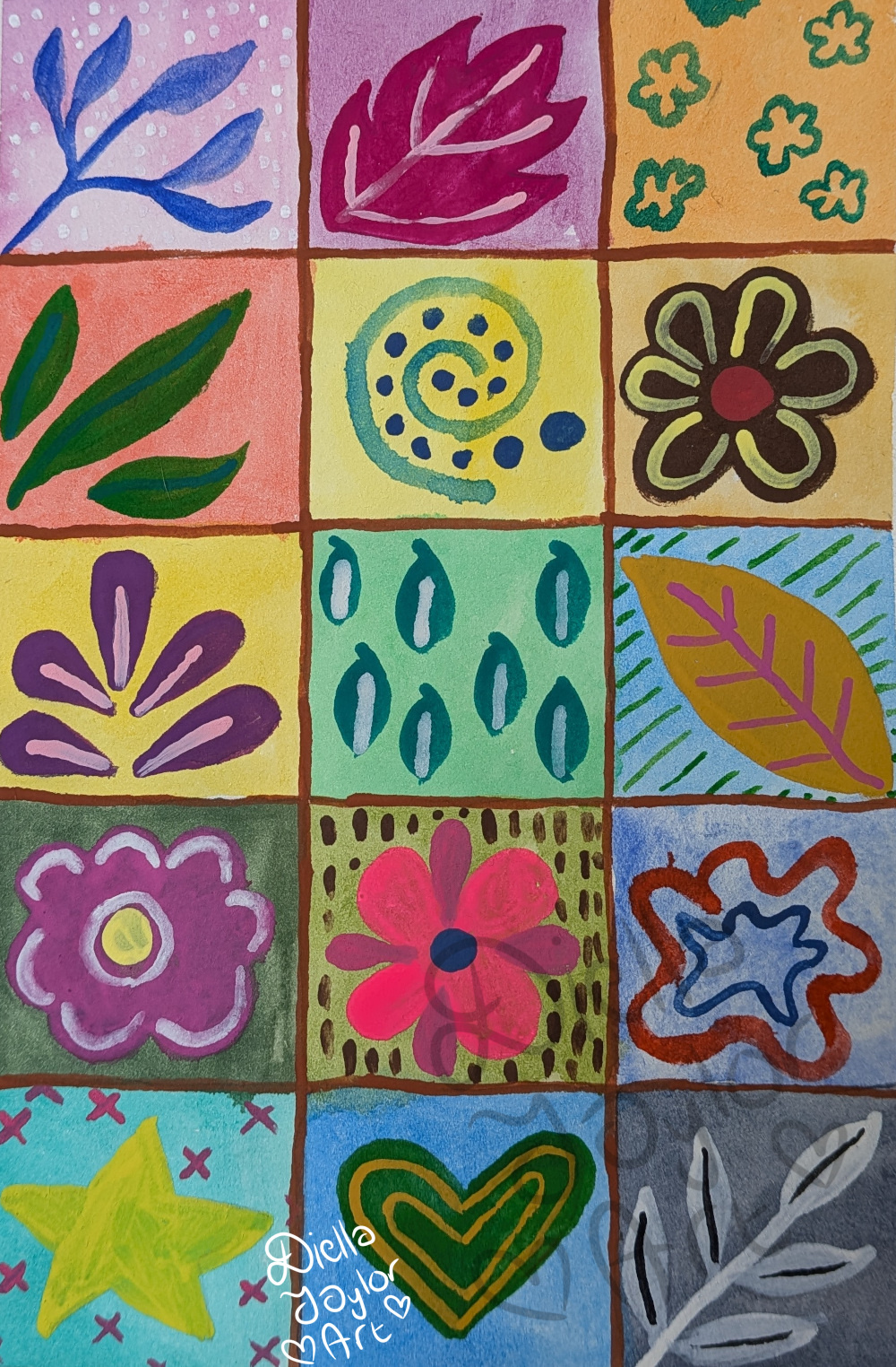 Botanical Patchwork gouache mixed media watercolour