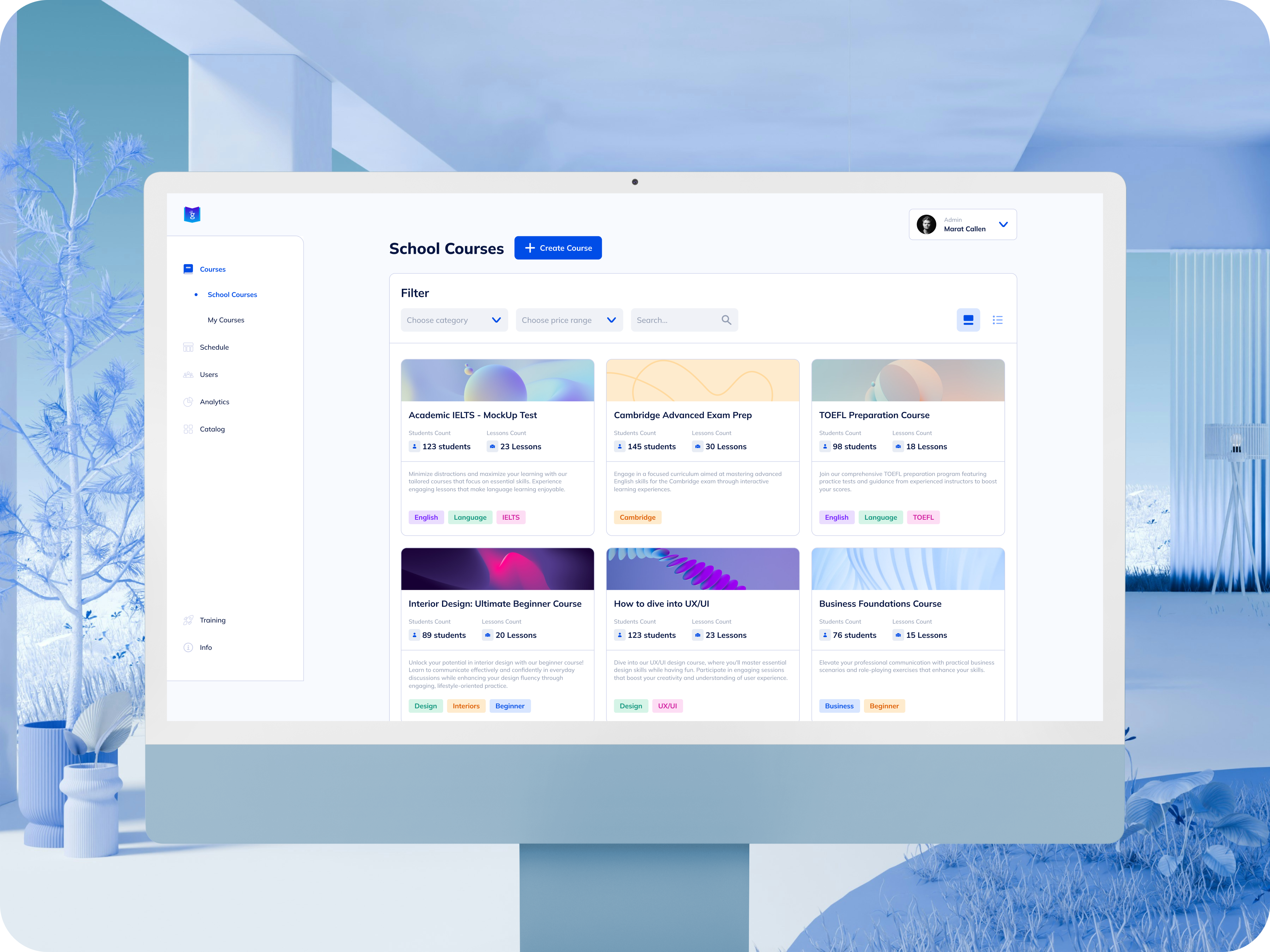 E-Learning Platform Dashboard — LMS Catalog Web UI