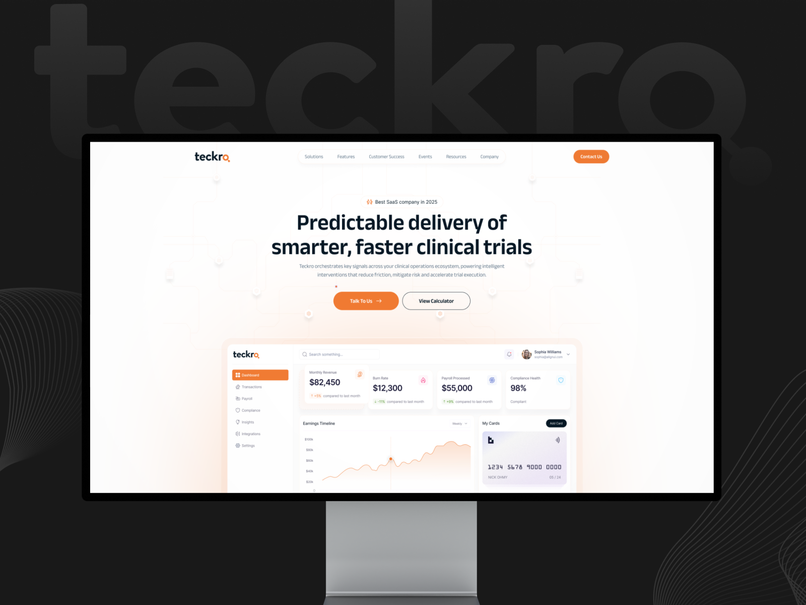 Teckro | B2B SaaS Homepage Design b2b clinical trial clinical trial management cro software data platform homepagedesign landingpage pharma design research platform saas saasproduct site management teckro trial design trial intelligence trial optimization trial tracking uiux webdesign websiteredesign