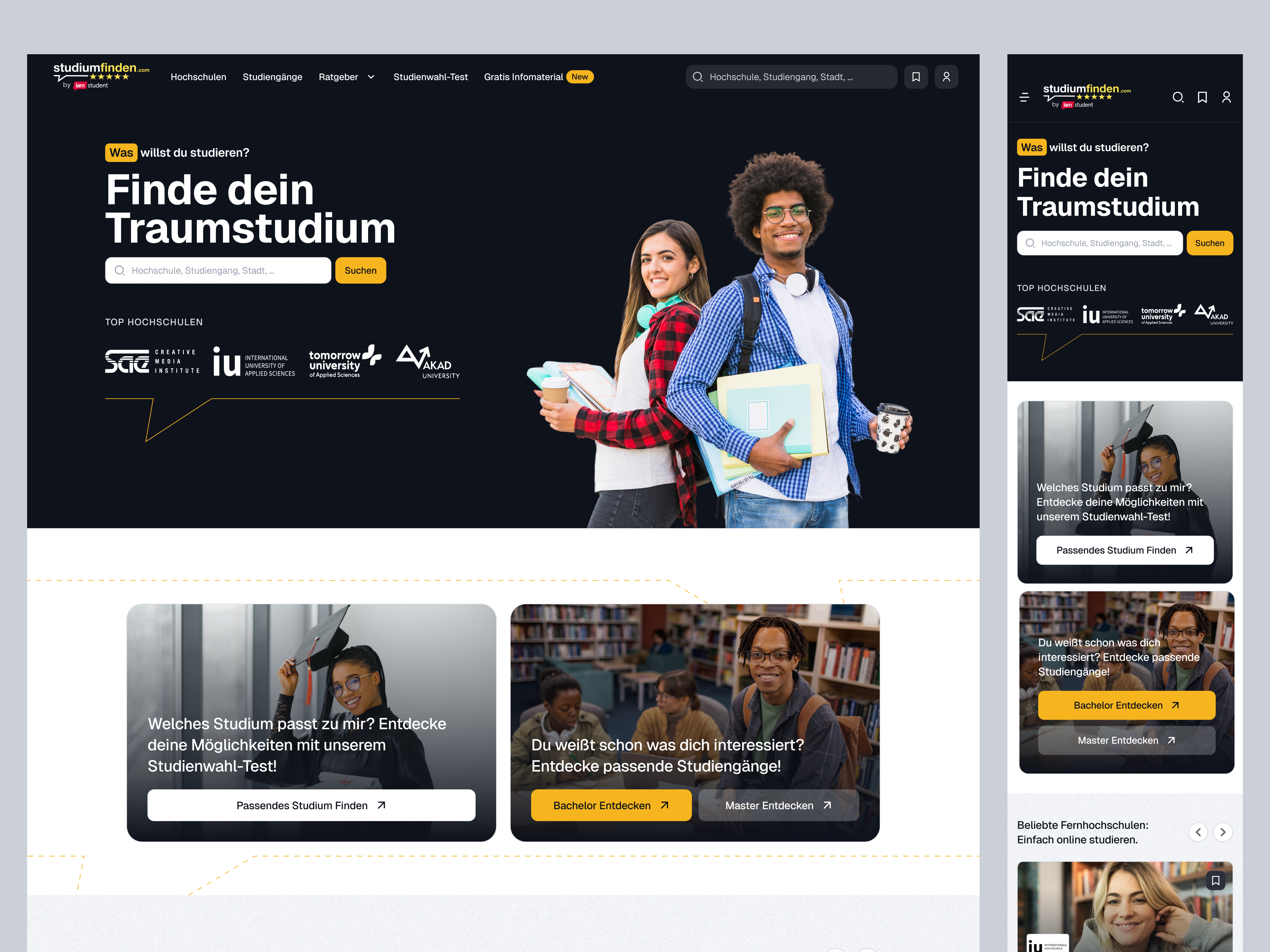 Studiumfinden - Home abroad ai app design development education minimal study ui ux web