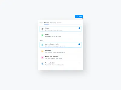 Privacy modal | Modal UX ⚡️ app design system link minimal modal no code nocode privacy private public send invite sergushkin shapes sharing modal team ui user interface user interface users ux