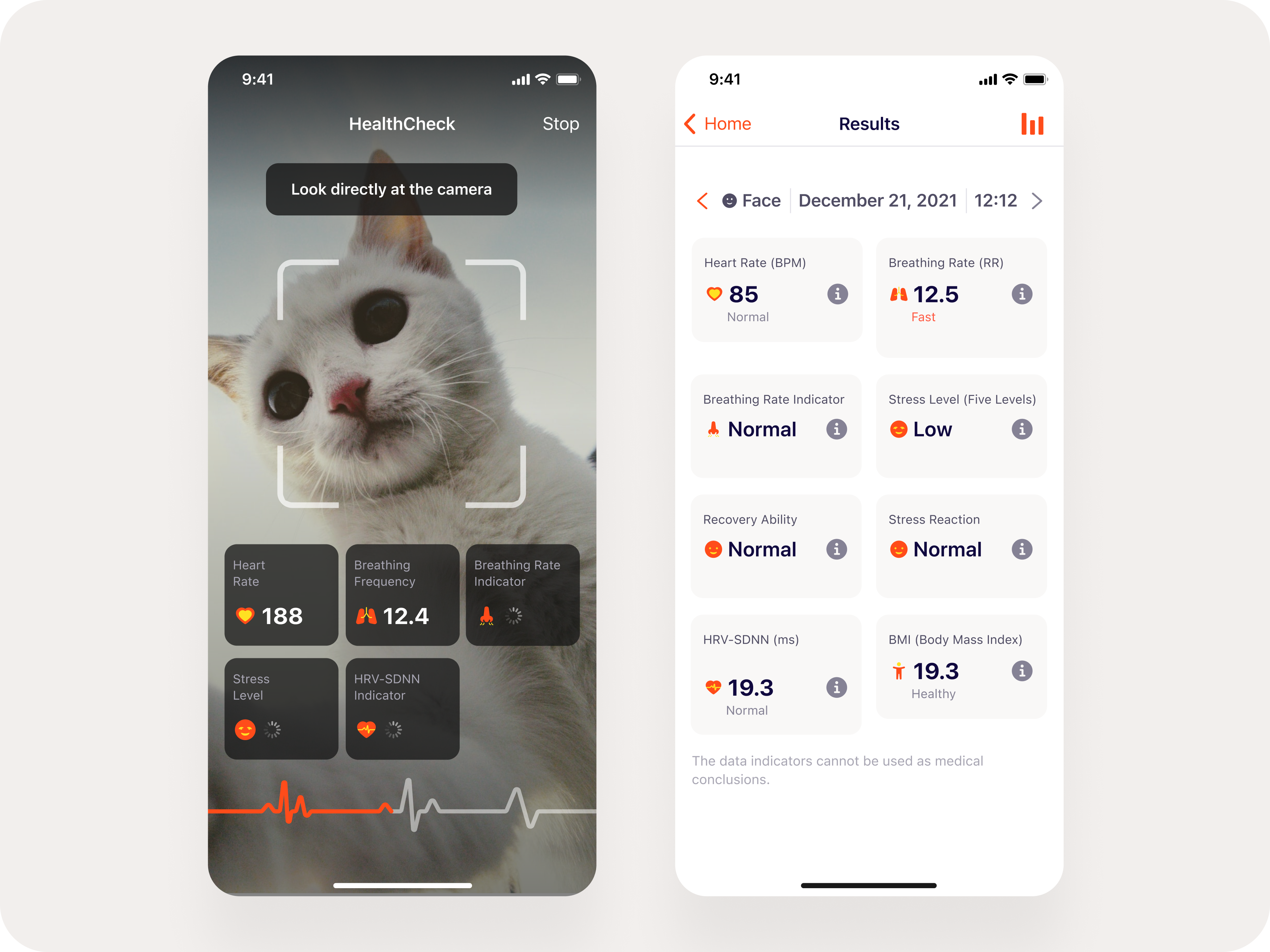 HealthTech App UI — Face Scan & Wellness Dashboard