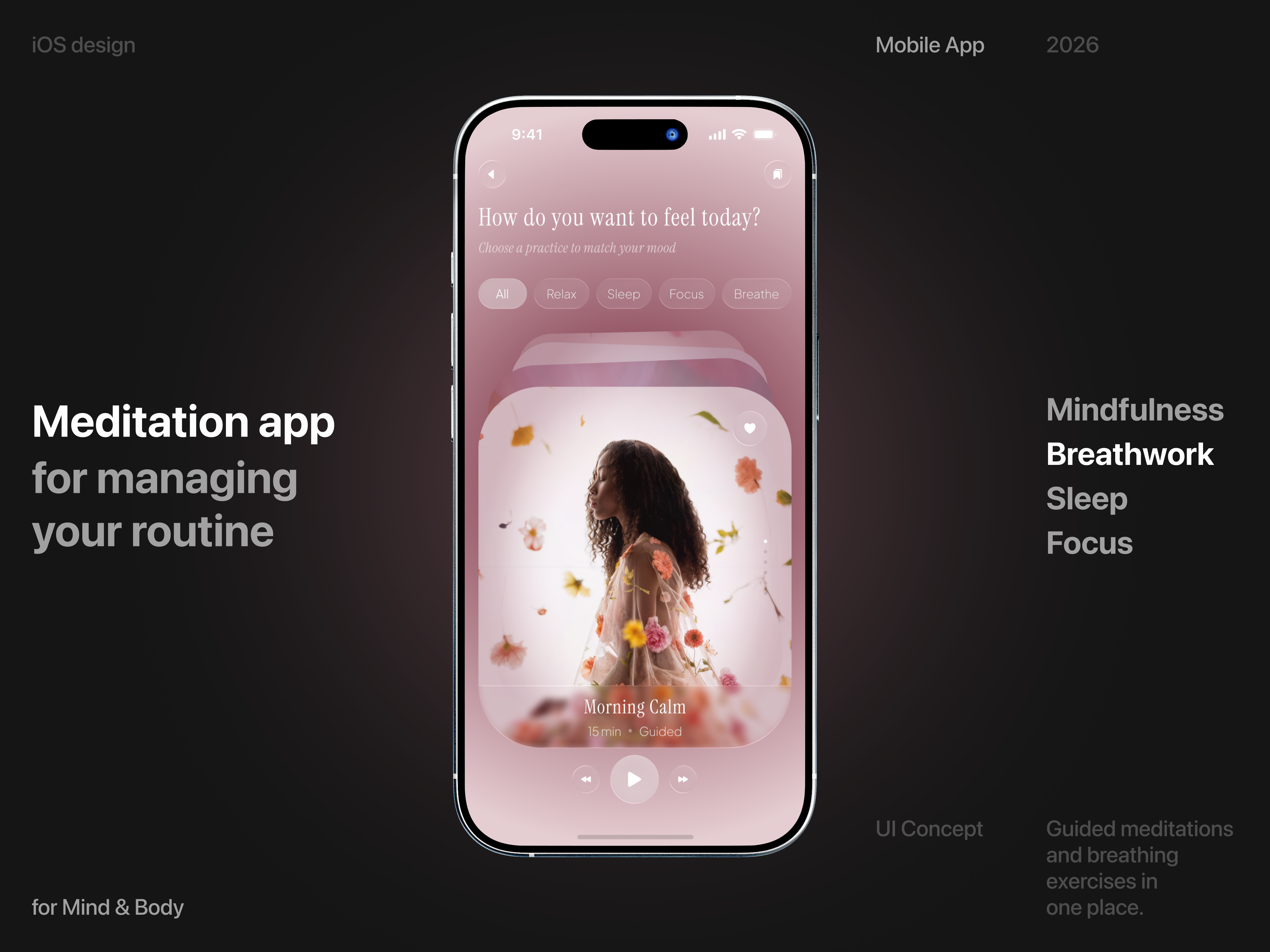 Bloom - Meditation & Mindfulness App UI 3d awwwards branding ecommerce fitness glass graphic design halolab health ios app logo mental mobile app motion graphics productdesign rondesignlab top2026 ui ui design ux