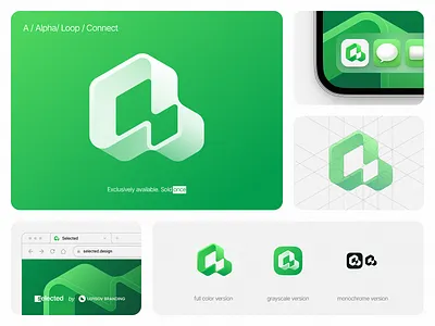 Alpha / Loop / Connection Logo 3d ai arrow bio blockchain branding crypto fintech for sale glass gradient identity lepisov liquid logo loop pattern premade selected tech