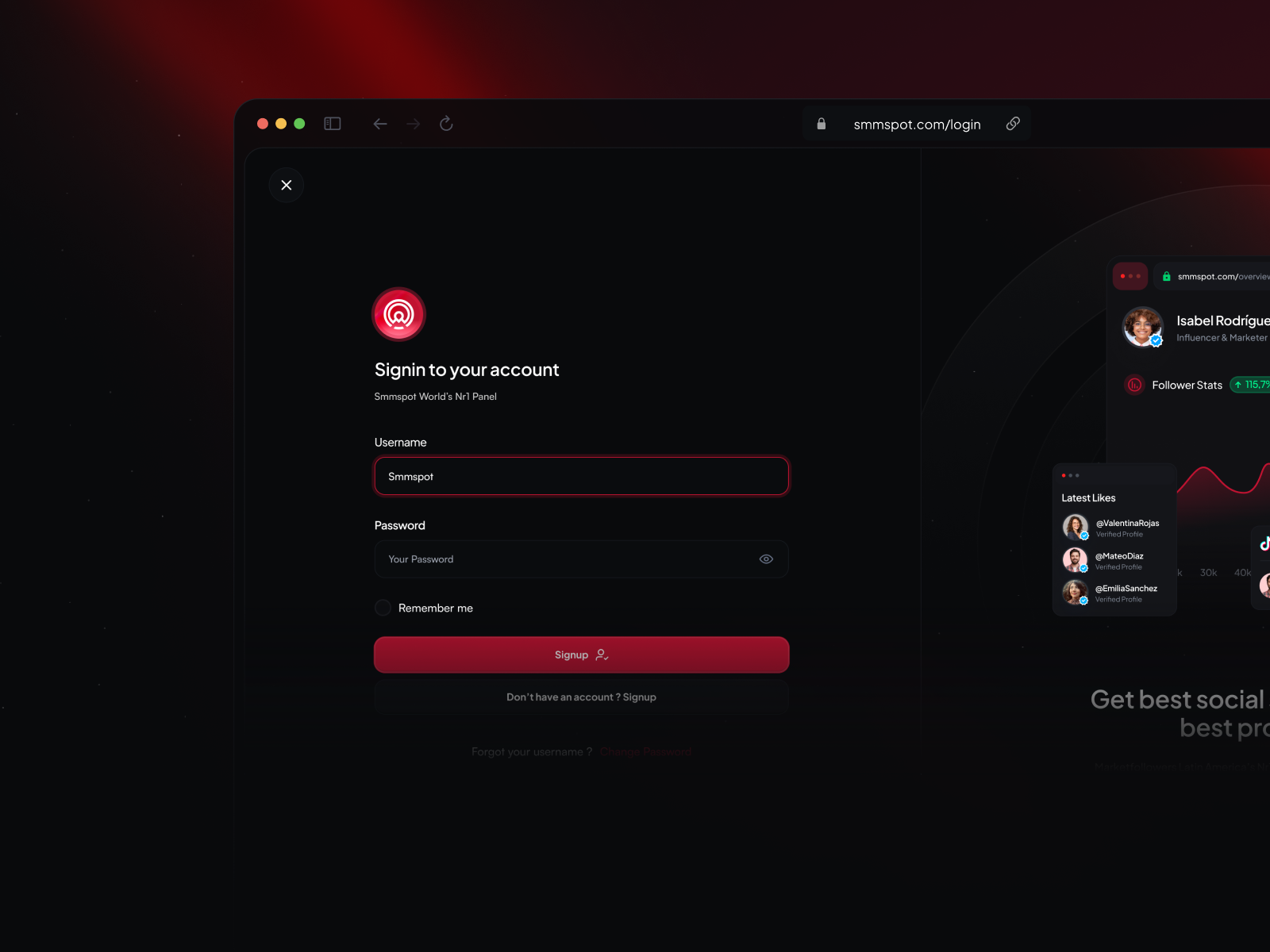 SMMSpot Perfectpanel Theme Login Screen admin panel branding dark ui dashboard design fintech ui landing page login screen modern interface perfectpanel perfectpanel theme saas design smm dashboard smm panel smm panel theme smm theme smm themes ui design uiux web design