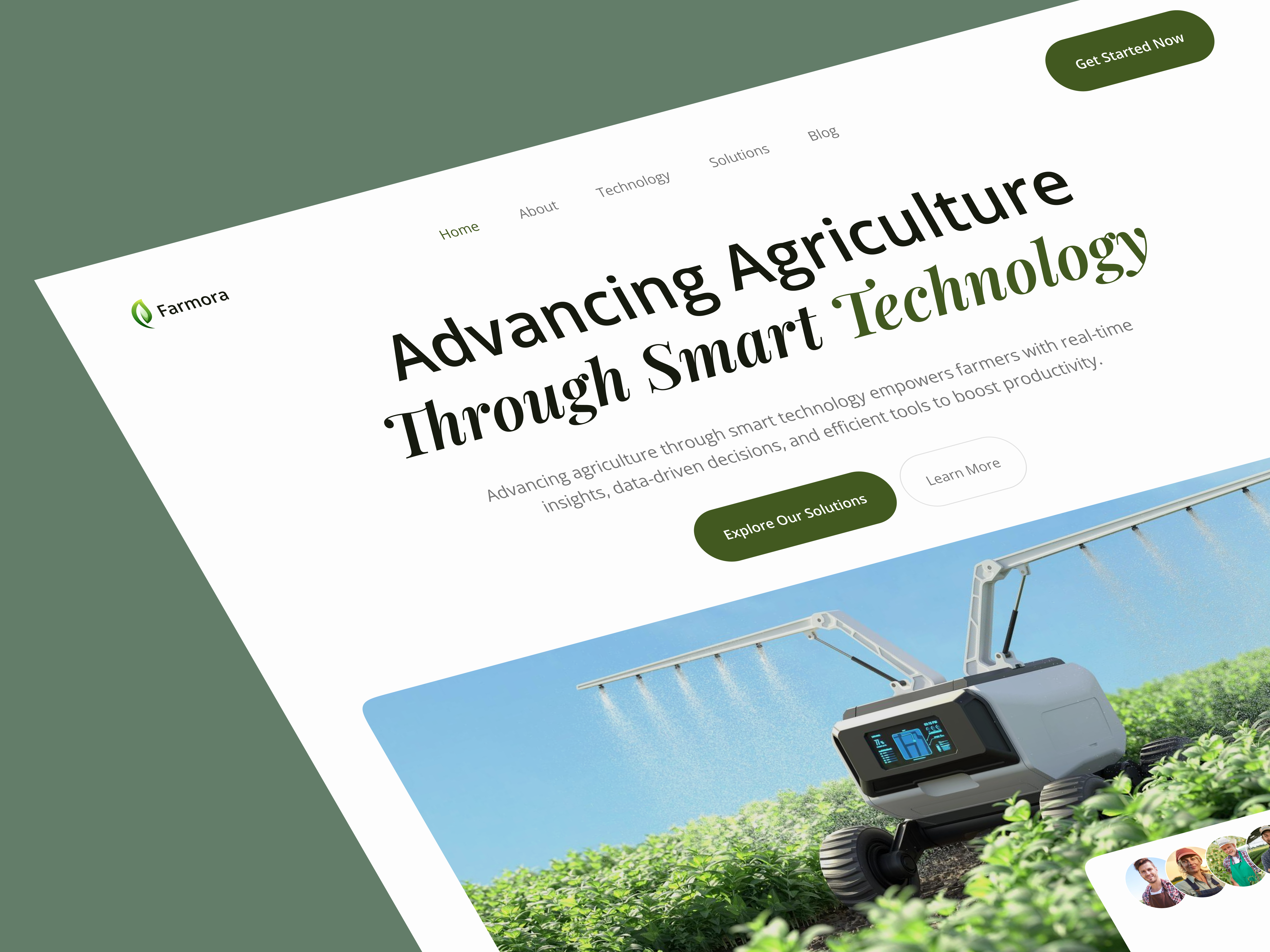 Smart Farming UI – Modern AgriTech Landing Page agriculture agritech app design dashboard ui farming green design interface design landing page minimal design modern ui product design saas smart farming startup technology ui design ux design web design website design
