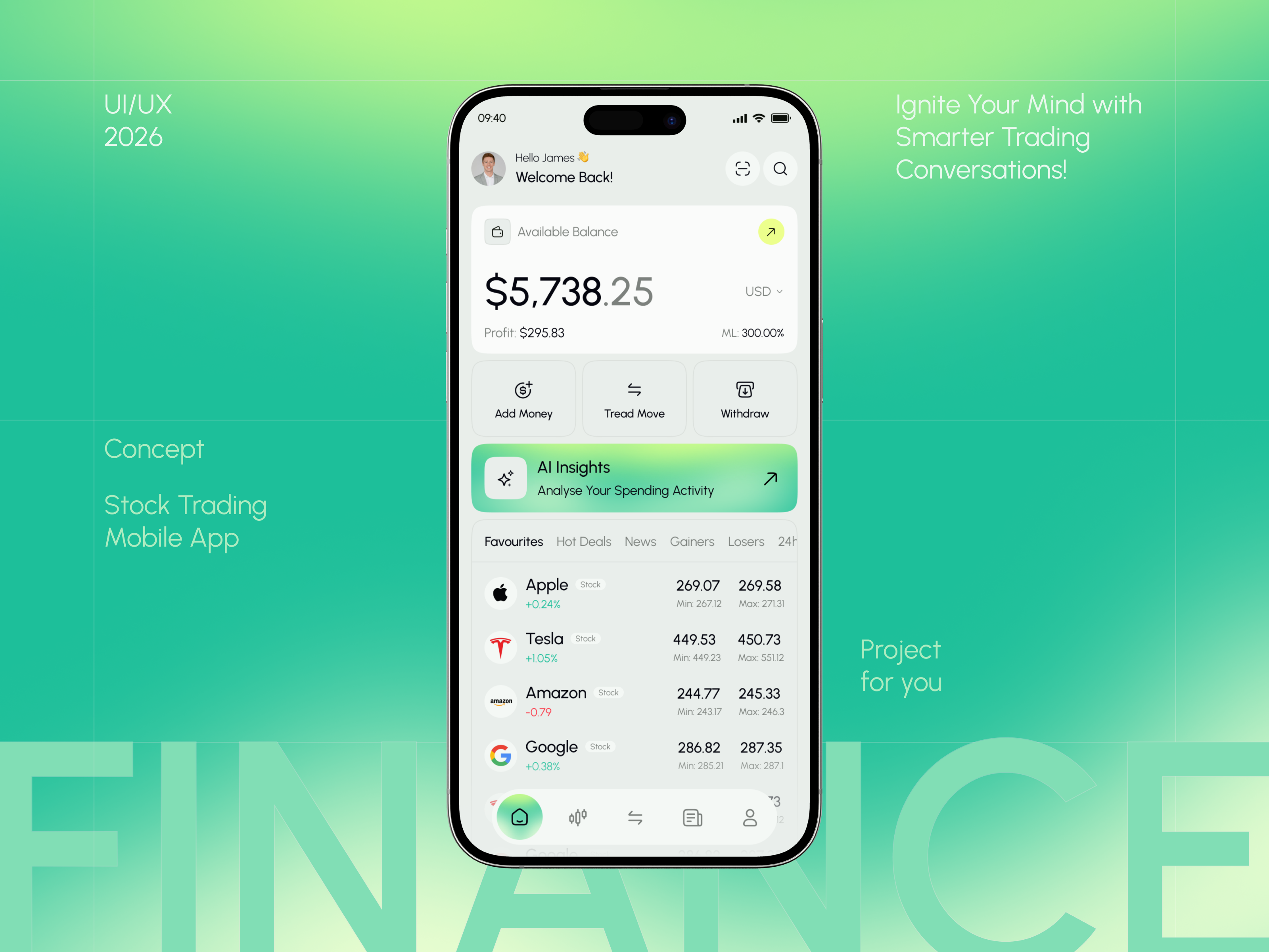 AI Stock Trading Mobile App ai trading ai trading platform app design investing app market analytics minimal mobile app portfolio tracking stock market stock trading app trading trading app trading mobile app