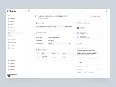 Quantro - SaaS License Management Dashboard admin panel b2b design license management product design product management ryt brothers saas saas dashboard saas design software service startup design subscription management ui ui design uiux uiux design user interface design ux design web app design ycombinator