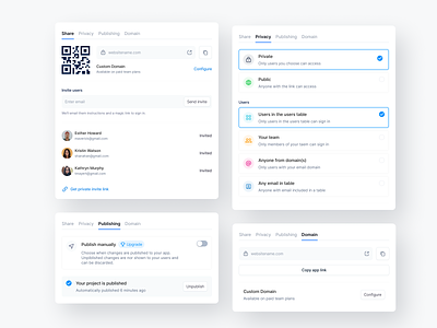 Share project Modal | Components 🚀 access add create project invitation invite invite to project invites low code management no code nocode permissions product designer sergushkin share user user list user management users ux