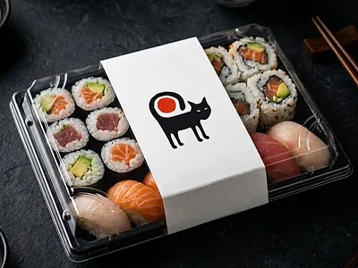 Black Cat Roll Logo 🐈🍣 animal animation black branding cat identity japan logo logos logotype roll sale sushi vector
