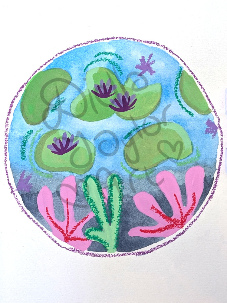 Water Scene gouache illustration mixed media painting watercolour wax pastel