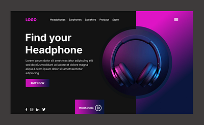 Headphone website hero section branding graphic design ui