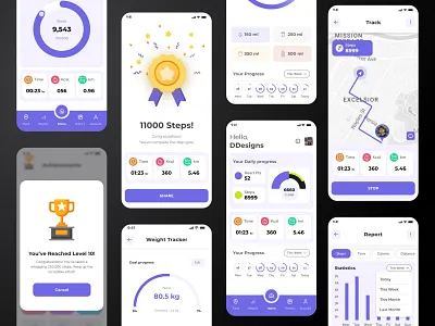 Fitness Tracker App & Step Counter App activitytracker appui cleanui dashboardui figma fitnessapp fitnessui healthapp healthdashboard healthtech minimal mobileappdesign modern stepcounter uidesign uikit uiux uxdesign wellness workoutapp