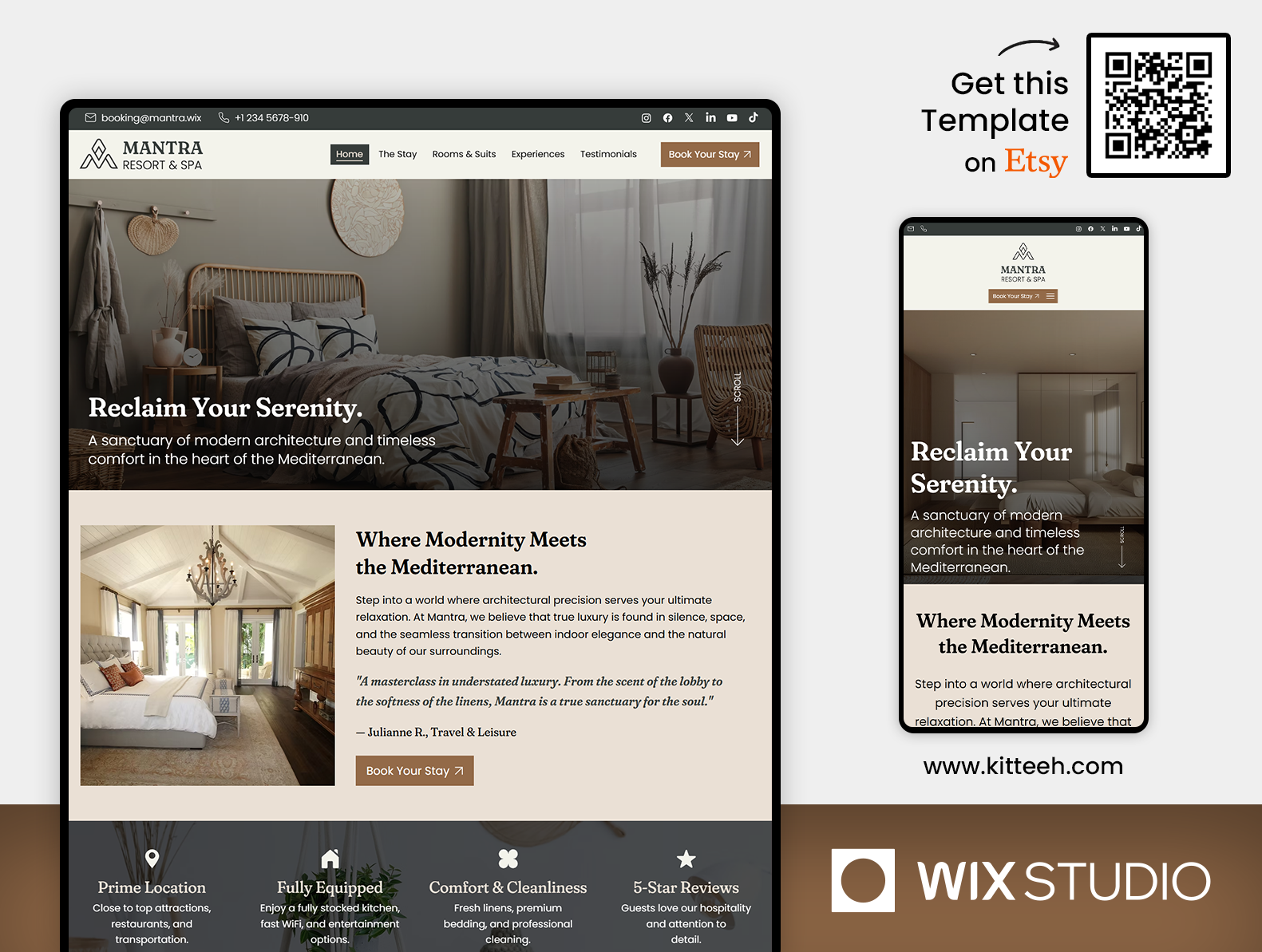 Resort & Hotel Wix Studio Website Template apartment beautiful website booking website cabin forest glamping luxury resort modern hotel nature premium retreat short term rental website stay vacation rental villa website template wix studio wix studio website wix studio website template wix website