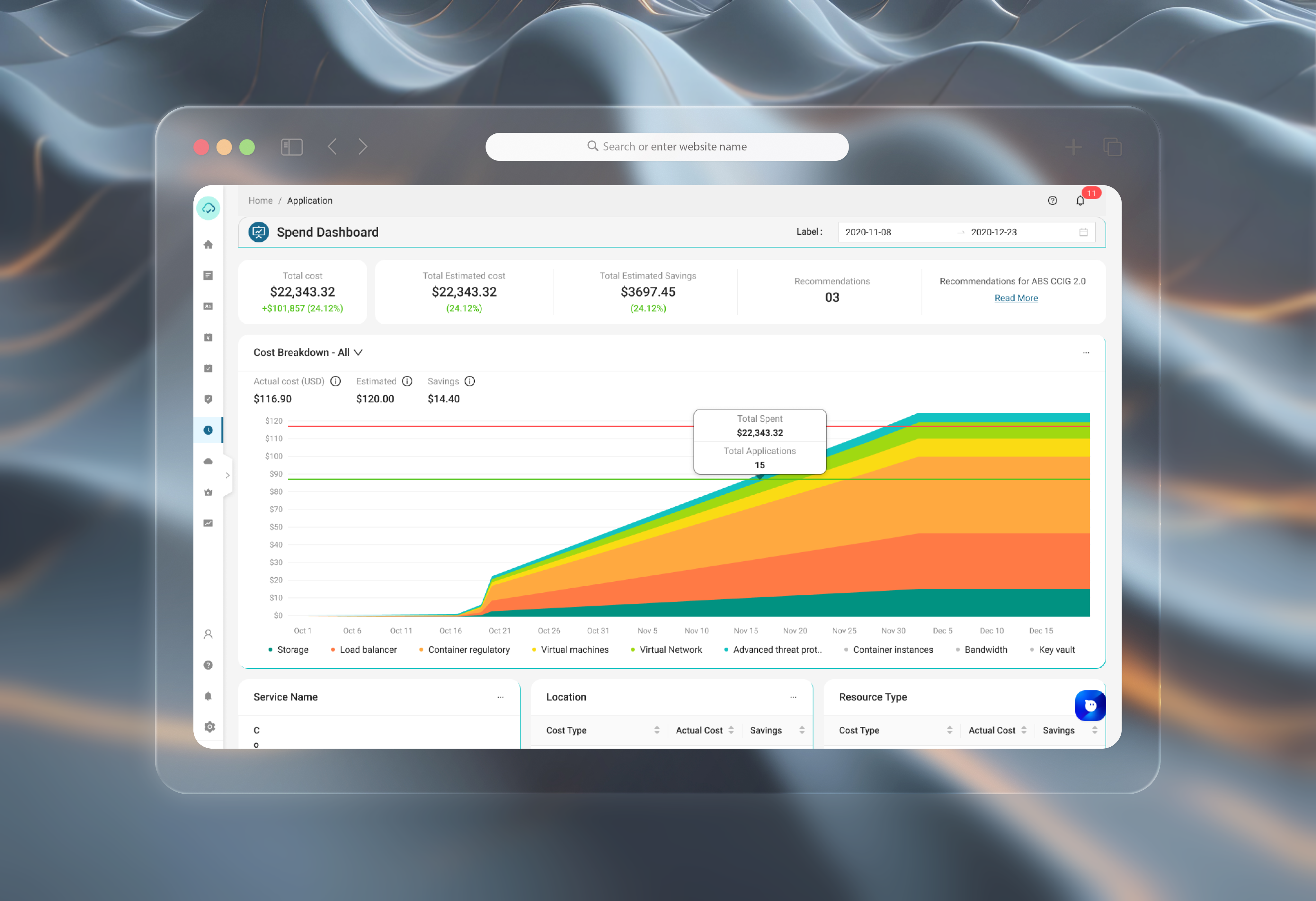 Dashboard to analyze service spending dashboard ui ux