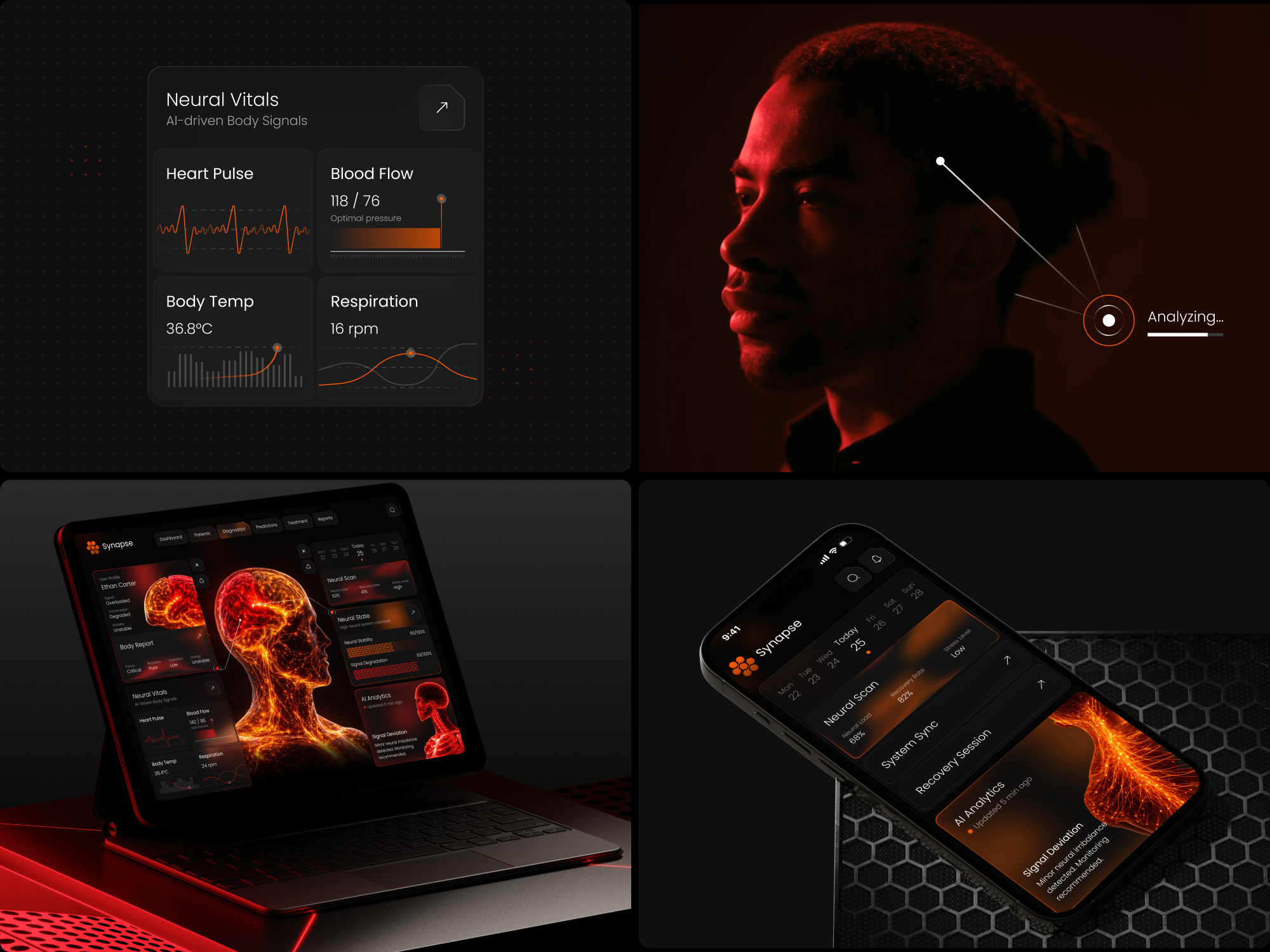 Synapse | Multi-Device AI Health Ecosystem & Neural Analytics analytics dashboard application b2b saas application digital health app digital health uiux health app health application health tech app health tech uiux health uiux healthcare app healthcare application healthcare uiux kpi application medical app medical application medical uiux medicine uiux medtech app medtech application medtech uiux