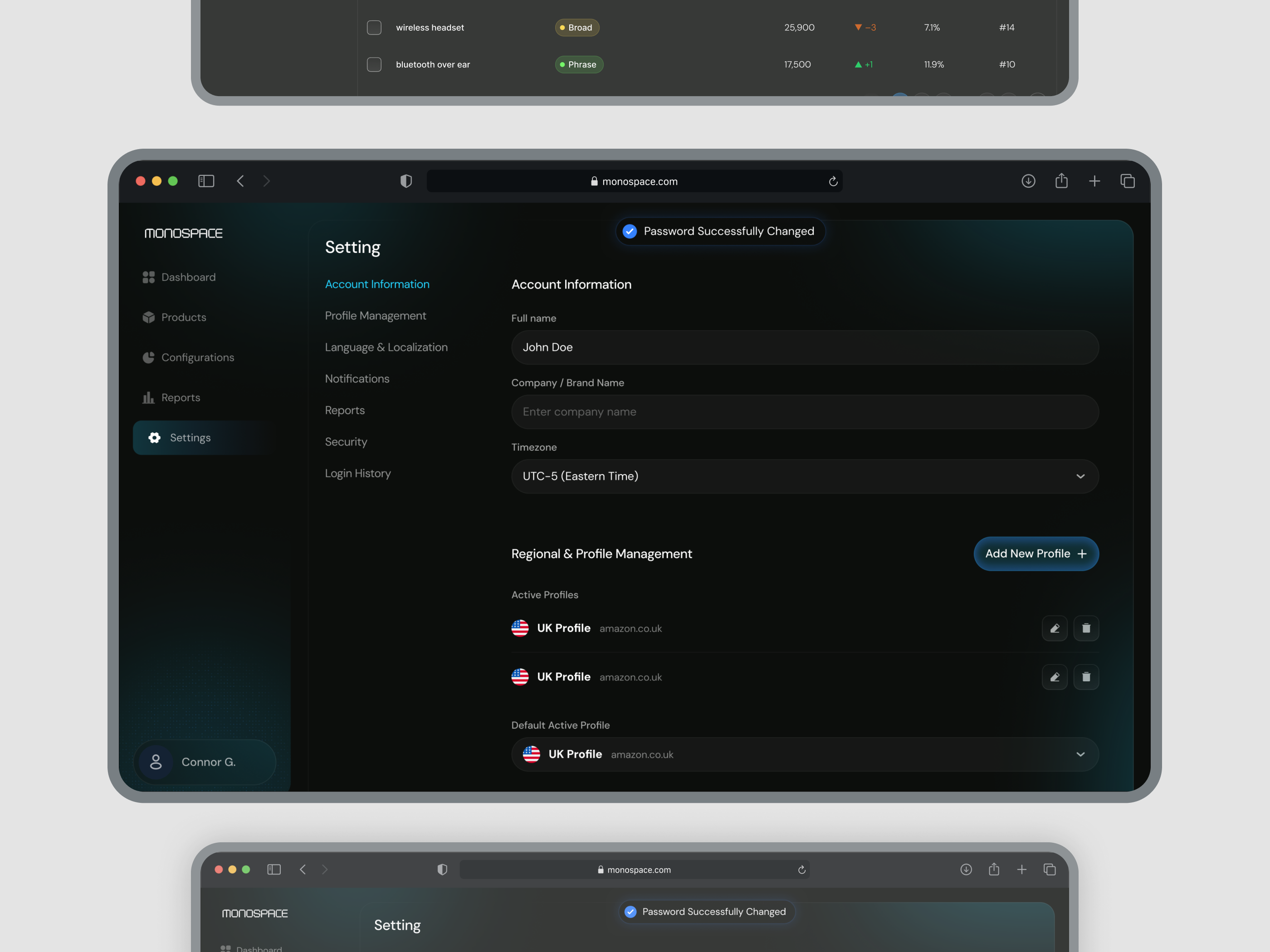 Monospace Product Analytics – Dark KPI Dashboard