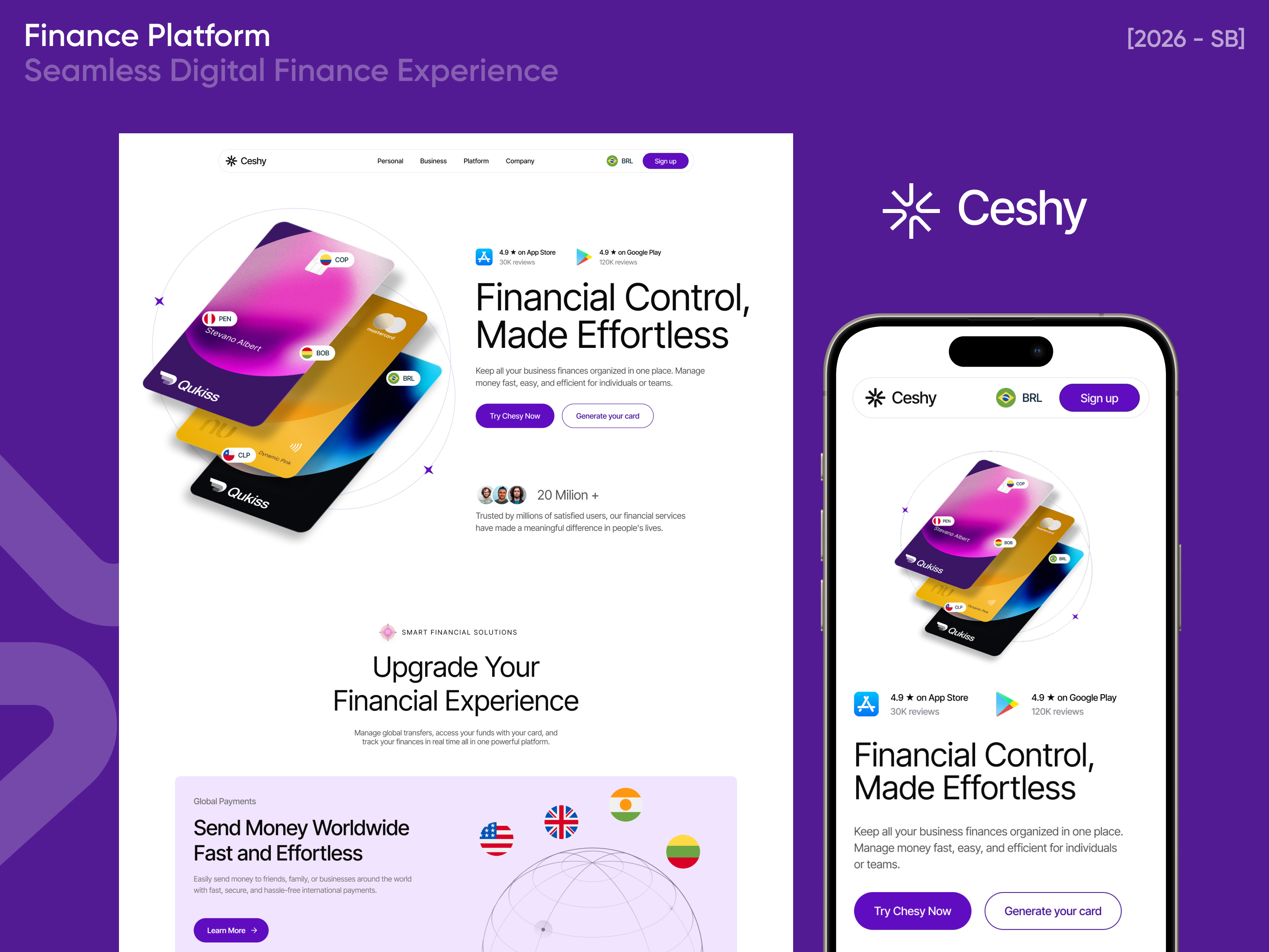 Ceshy Finance Platform for Business banking business currency digital elementor finance framer investment landing money page payment platform ui webflow website wordpress