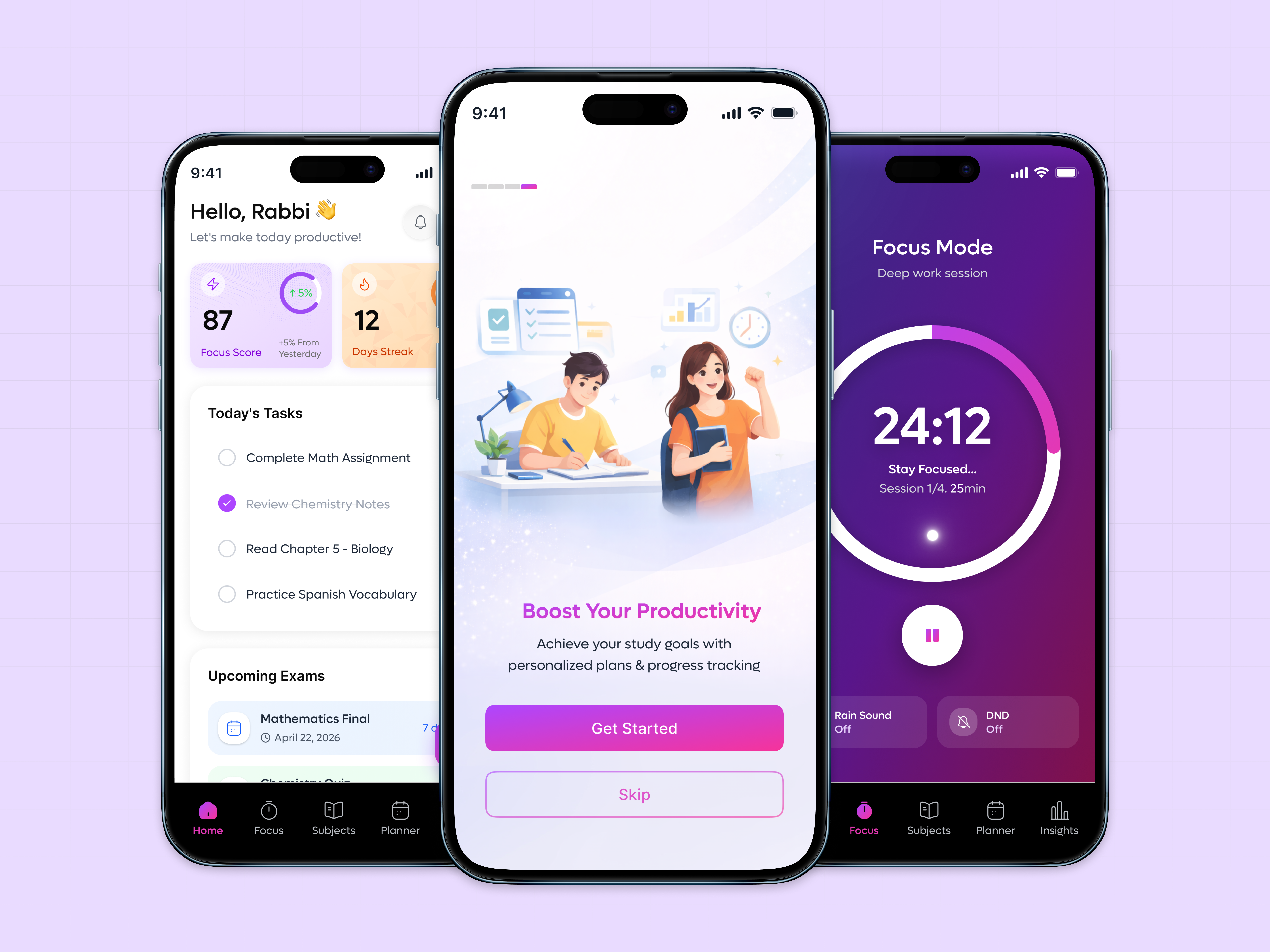 Student Productivity App UI Design – Focus, Planner & Study Dash