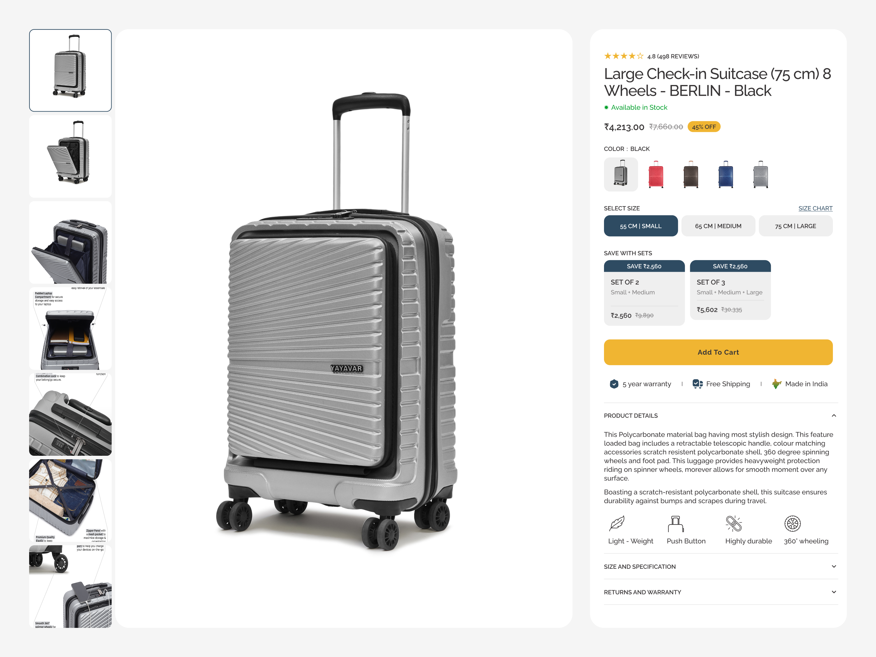 Ecommerce PDP & Collection Page Design bags category collection page ecommerce ui market place pdp product design product discovery product listing page product page design travell trolley ui ux webdevelopment