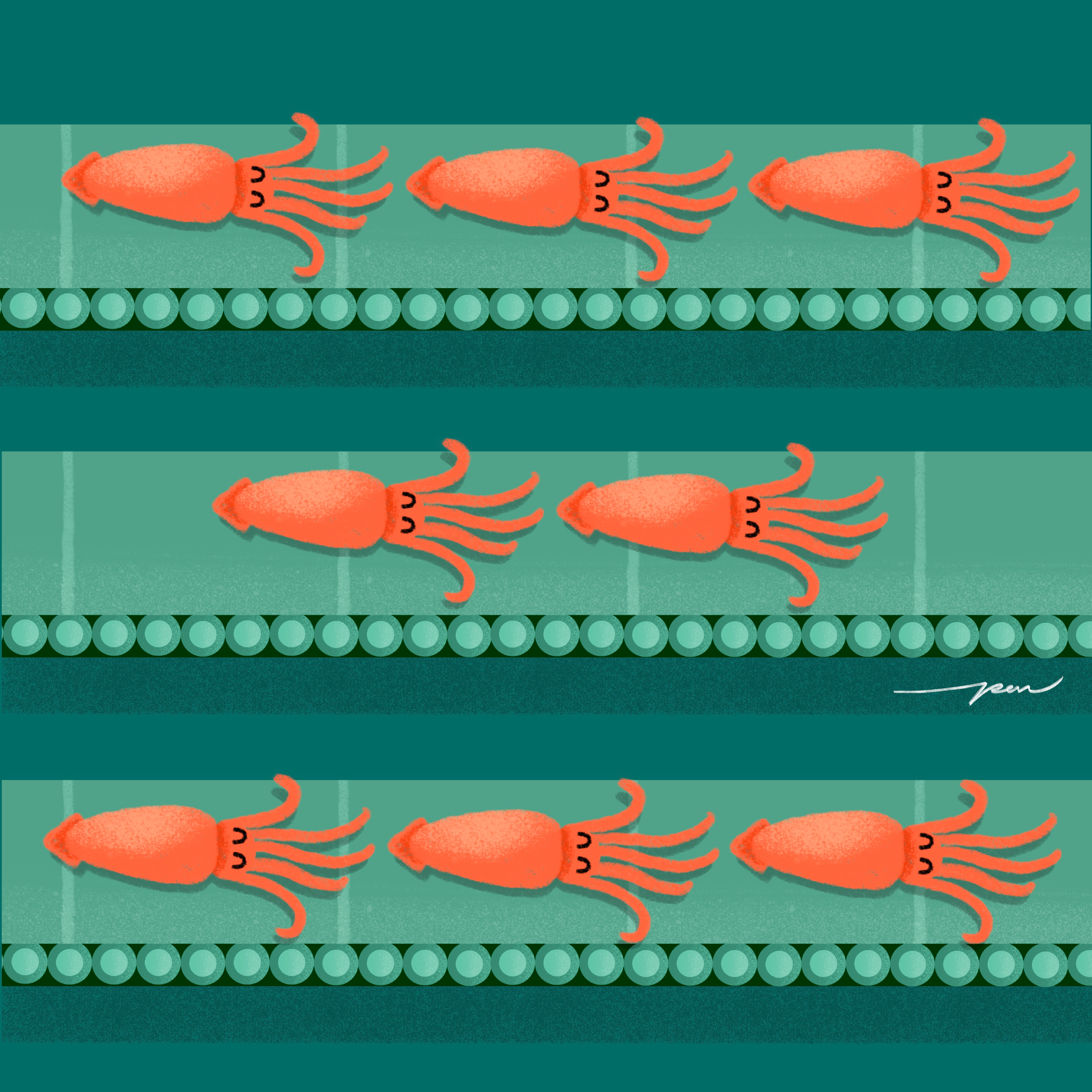 Fishing / Azul x Pon Cervantes band cartoon character color cute design fish fishing illustration squid