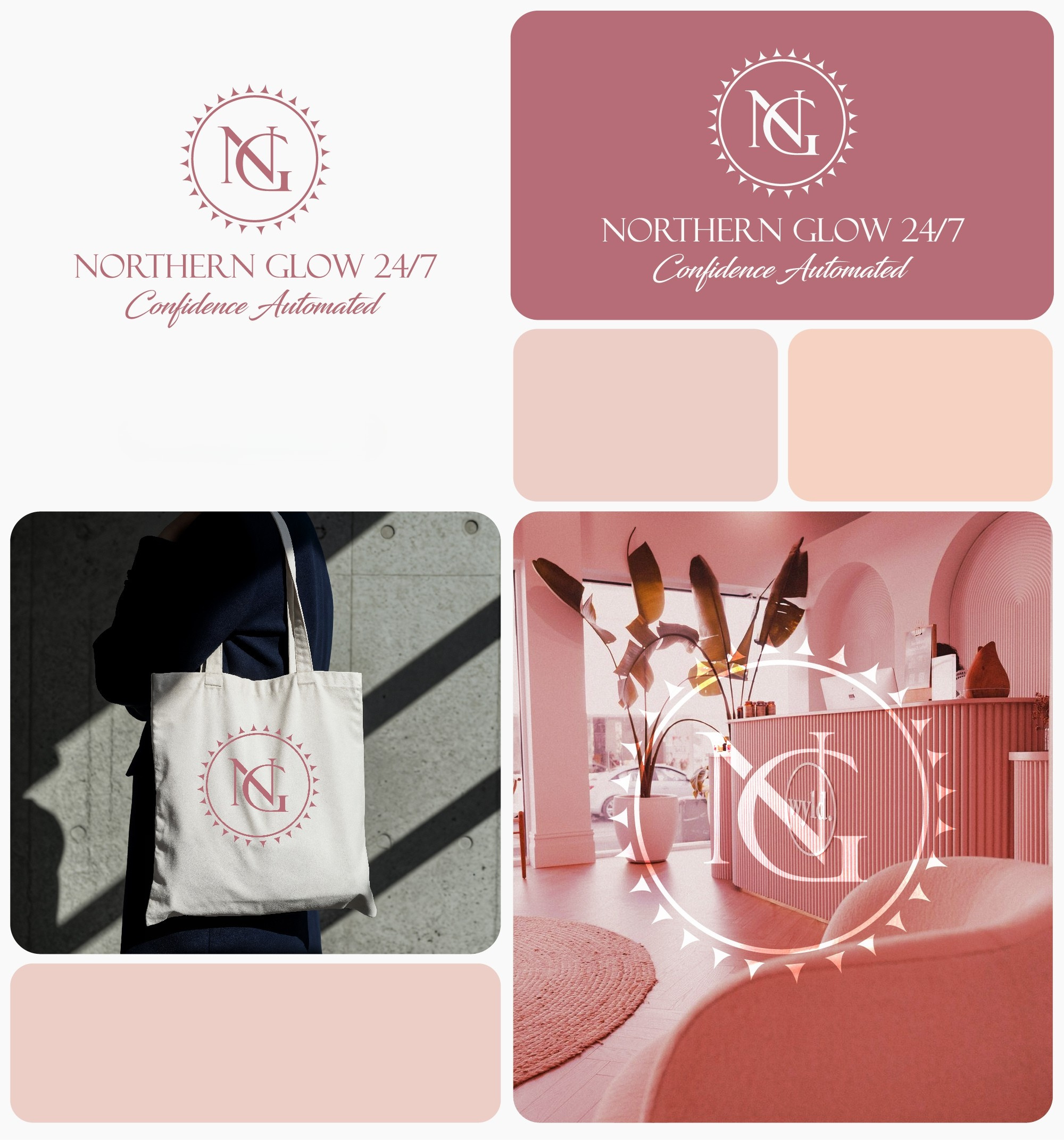 Northern Glow 24/7, Automated Tanning Brand Identity beauty brand identity branding feminine logo design luxury minimal modern skincare wellness