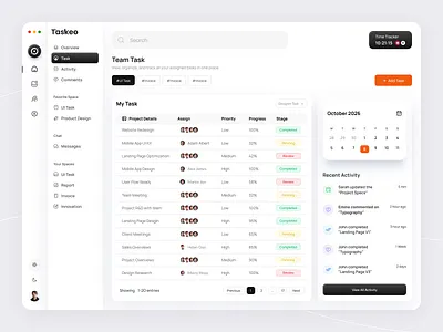 Taskee - Task Management Dashboard admin dashboard admin panel clean ui dashboard design dashboard ui dashboards digital product modern ui popular popular ui productivity app project management saas dashboard task list task management task tracker team collaboration ui design web app design web dashboard