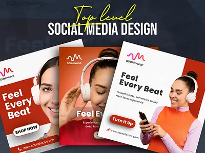 Social Media Ad Design for Headphone Brand | Soundwave Campaign ad design ads banner banner design branding digital marketing faccebook post facebook campaing graphic design headphone headphone ads instagram post marketing creative product ads social media design ui design